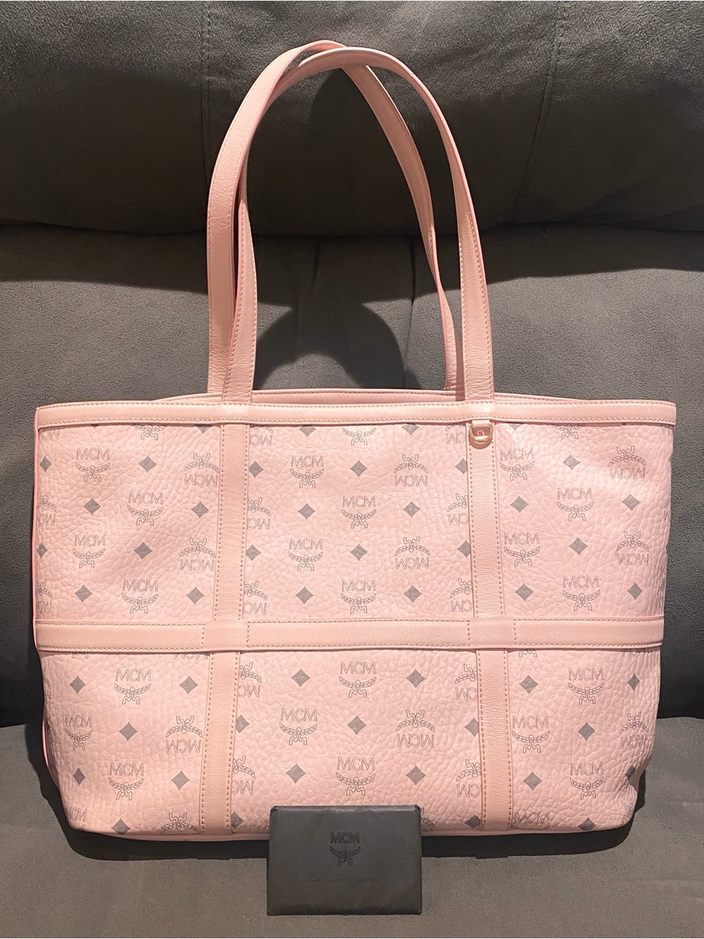 MCM Visetos Medium Delmy Shopper Tote Shoulder Purse POWDER PINK